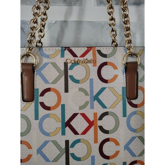 Calvin Klein Serafina Purse Tote Cherub White Multi One Size Allover Monogram - Picture 3 of 15